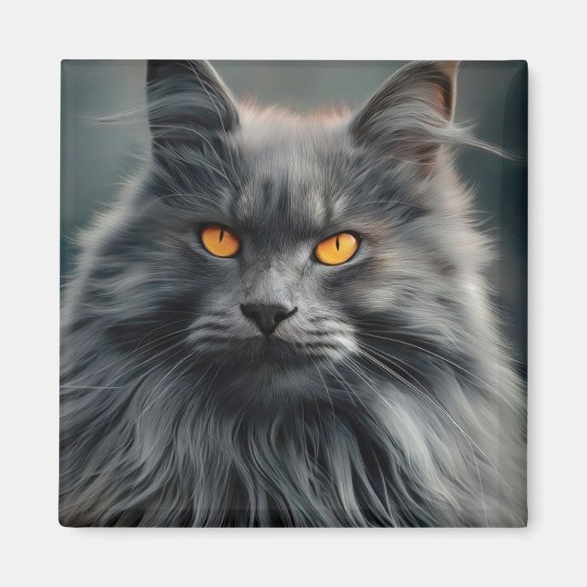 Imã Projeto de Retrato de Majestoso Gato de Cabelo Lon (Frente)