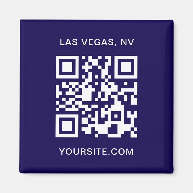 Imã Promo de código QR moderno, azul escuro e branco (Frente)