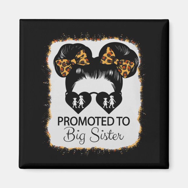 Imã Promoted To Big Sister Leopard Girl Baby Announcem (Frente)