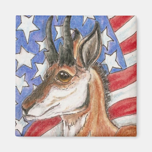 Imã Pronghorn Antelope Americana Wildlife Art (Frente)