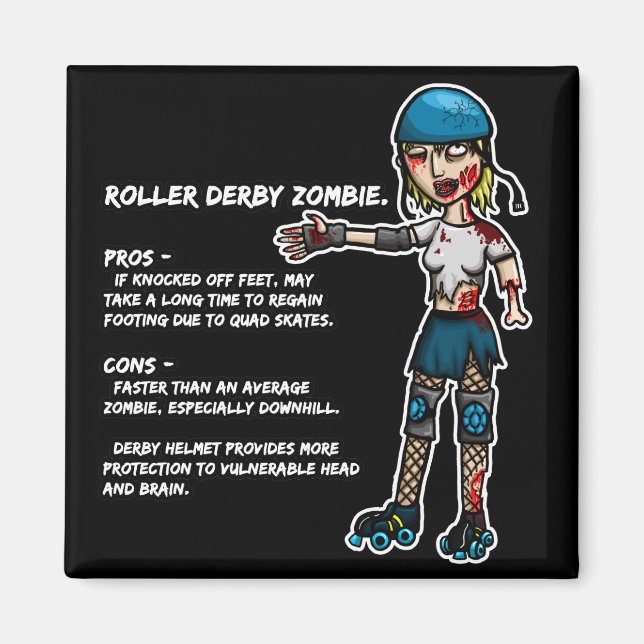 Imã Pros e Cons Roller Derby Zombie (Frente)