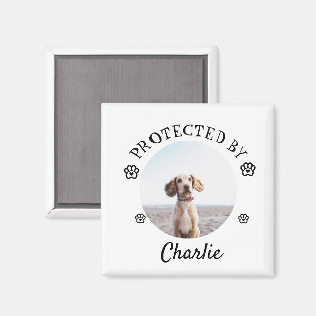 Imã Protected By Dog Photo Paw Print Design (Front/Back)