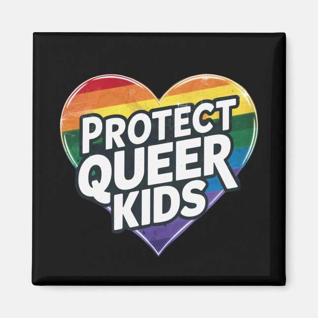 Imã Proteja Crianças Queer  Coração Arco-íris  Orgulho (Frente)