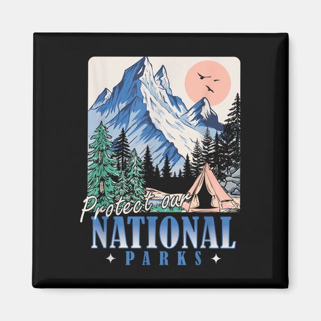 Imã Proteja nossos parques nacionais design retrô vint (Frente)