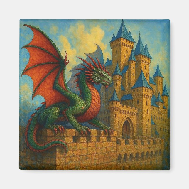 Imã Protetor do Castelo do Dragão Medieval (Frente)