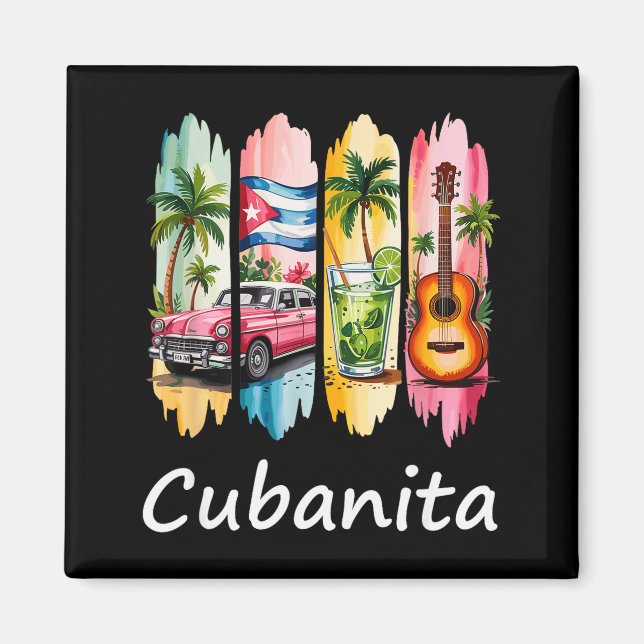 Imã Proud Cubanita Cuban Flag Guitar Mojito Car Design (Frente)