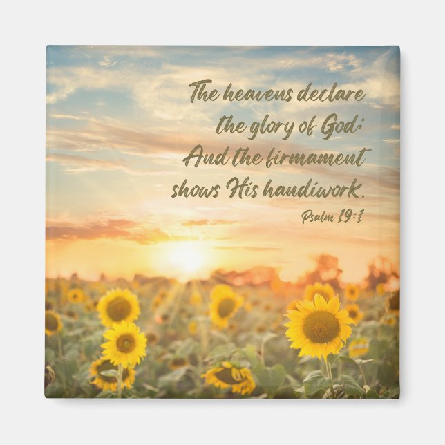 Imã Psalm 19:1 NKJV Sunflower and Sunrise Bible Verse (Frente)