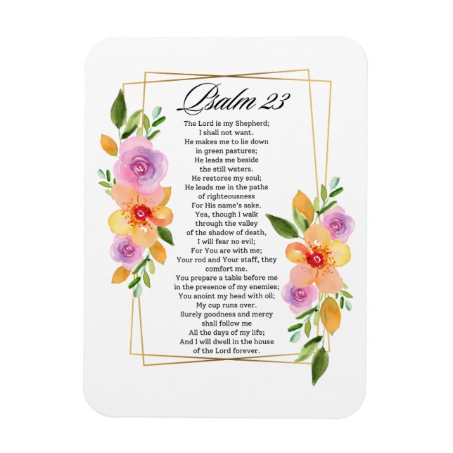 Ímã Psalm 23 Floral Geometric Frame (Vertical)