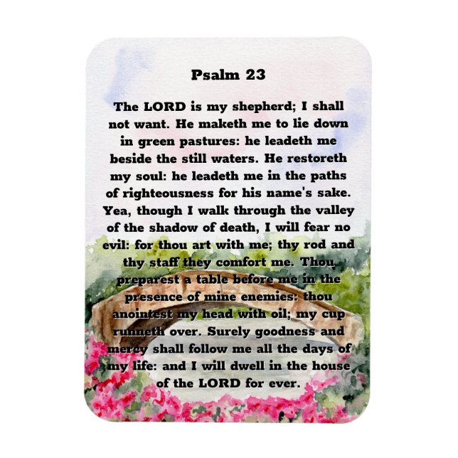 Ímã Psalm 23 Watercolor Bridge, flores rosa (Vertical)