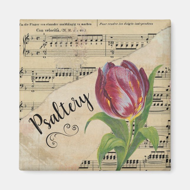 Imã Psaltery Elegant Tulip Vintage Sheet Music (Frente)