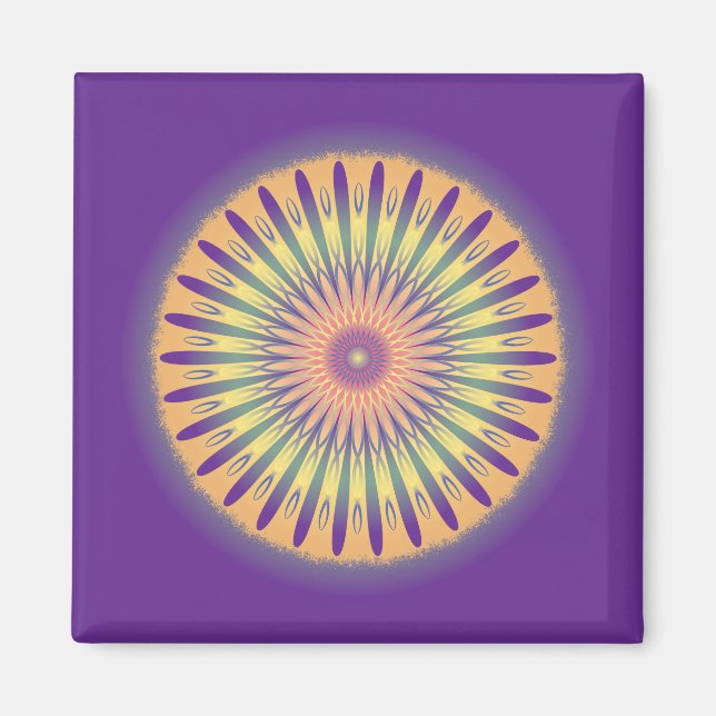 Imã Psicodélico Amarelo-Laranja Roxo Mandala (Frente)