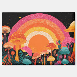 Imã Psychedelic Mushroom Sunset – Retro Fantasy Nature
