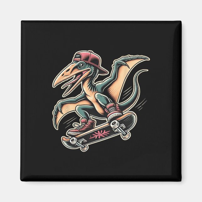 Imã Pterodáctilo Dinossauro Cartoon Radical Skateboard (Frente)