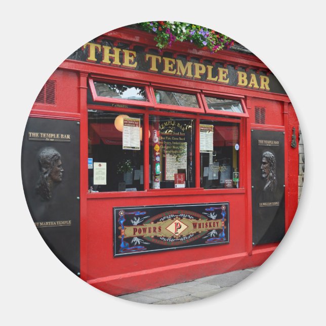 Imã Pub de Bar Red Temple em Dublin com ímã redondo (Frente)