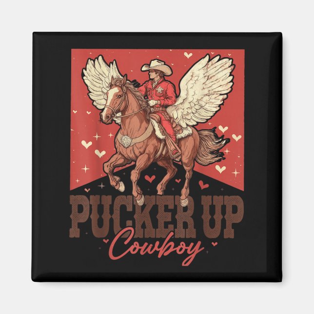 Imã Pucker Up Cowboy Funny Western Valentines  (Frente)