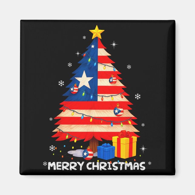 Imã Puerto Rico Flag Tree Lights Christmas Pajamas -co (Frente)