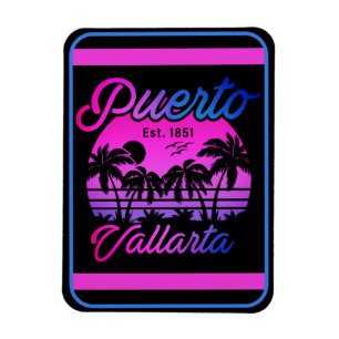 Ímã Puerto Vallarta Retro Sunset 80s Palm Trees