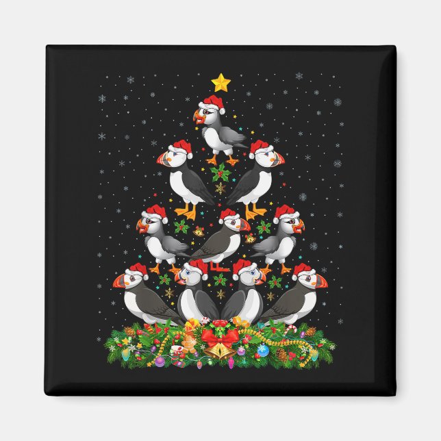 Imã Puffin Bird Xmas Tree Gift Santa Hat Puffin Christ (Frente)