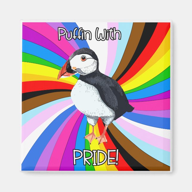 Imã Puffin Com Orgulho! LGBTQ+ (Frente)