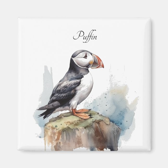 Imã Puffin em Rock Watercolor, personalizado (Frente)