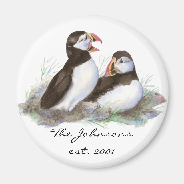 Imã Puffins Cuja Família De Monogramas Datas Personali (Frente)