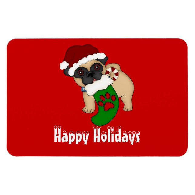 Ímã Pug 2 Magnet de Natal Premium (Horizontal)