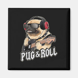 Imã Pug And Roll Cute Rockstar Guitar Rockin Music Sin