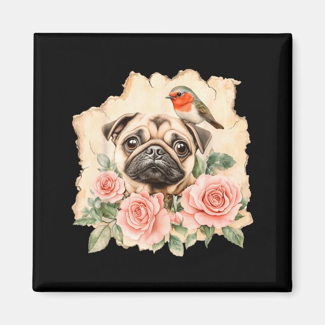 Imã Pug bird cute dog funny pug  (Frente)