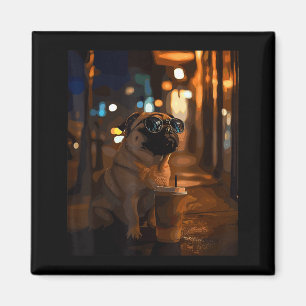 Imã Pug com café gelado