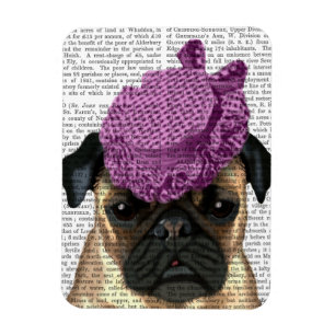 Ímã Pug com chapéu roxo de safra