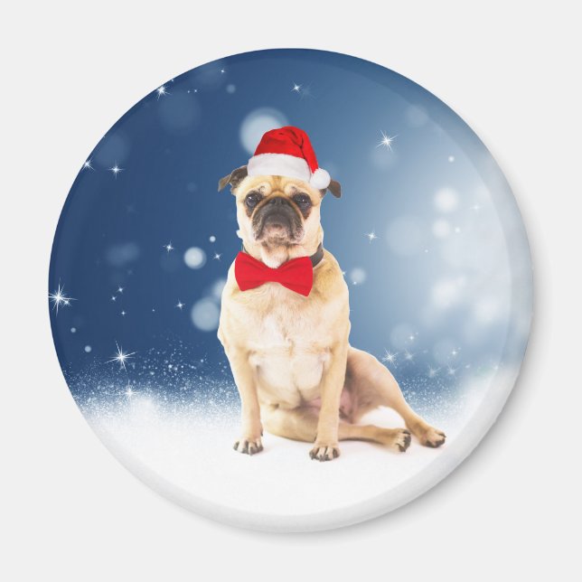 Imã Pug com Papai Noel de Natal (Frente)