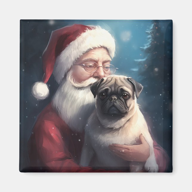 Imã Pug Com Papai Noel Natal Festivo (Frente)