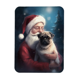 Ímã Pug Com Papai Noel Natal Festivo