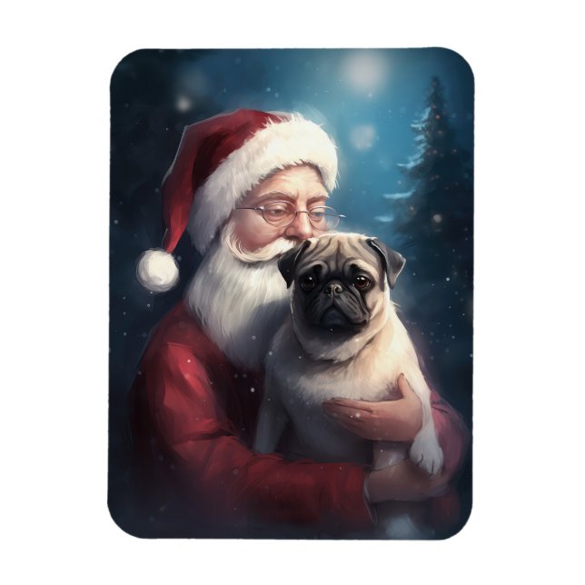 Ímã Pug Com Papai Noel Natal Festivo (Vertical)