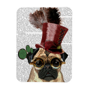 Ímã Pug com Style Steampunk Top Hat