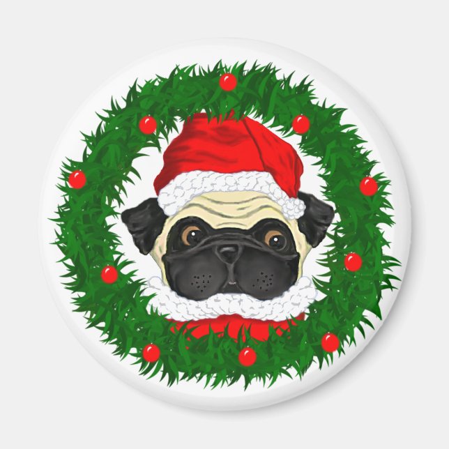Imã Pug do papai noel (Frente)
