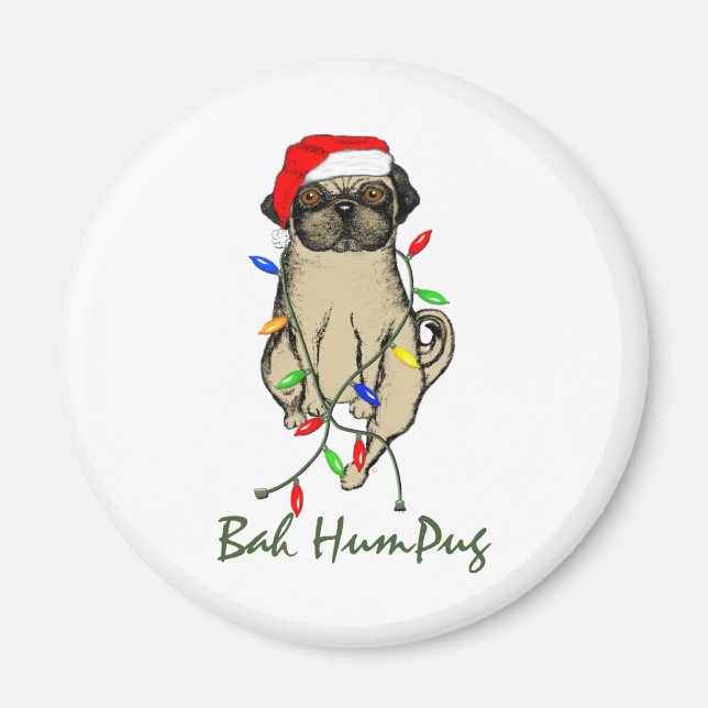 Imã Pug Dog Bah Humpug Feliz Natal (Frente)