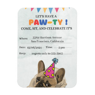 Ímã Pug Dog Festa de aniversário Puppy Paw-ty Aniversá