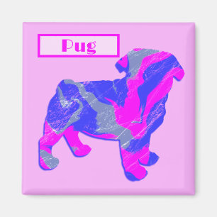 Imã Pug Dog Silhouette Rosa & Blue Silhouket