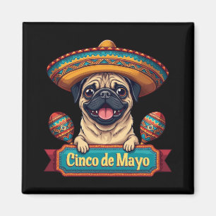 Imã Pug Dog Sombrero Cinco De Mayo