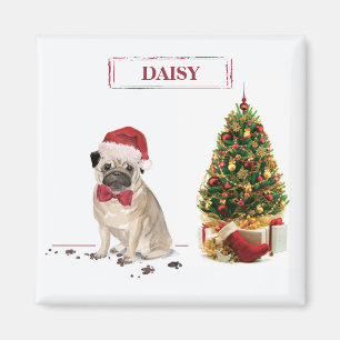 Imã Pug Engraçado Cachorro de Natal Engraçado com Árvo