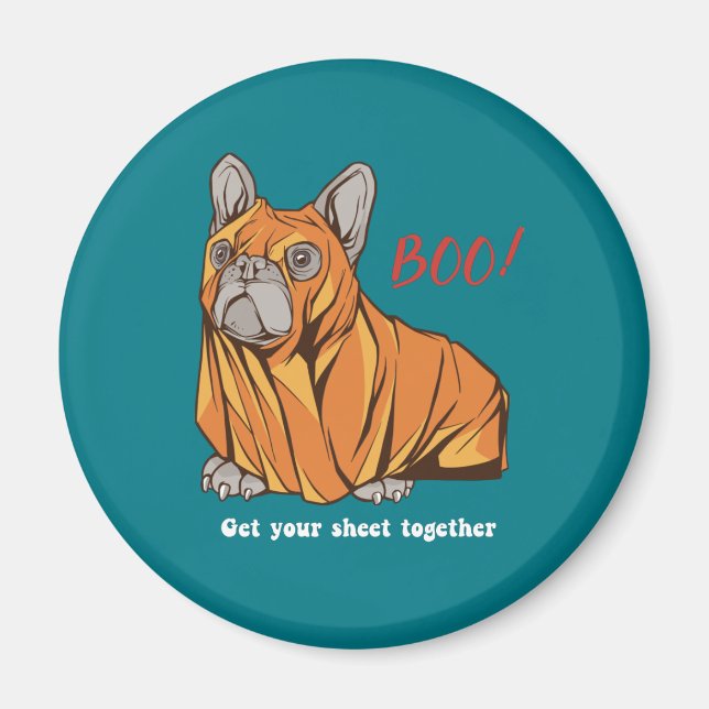 Imã Pug Ghost Costume Dog Dia de as Bruxas engraçado B (Frente)