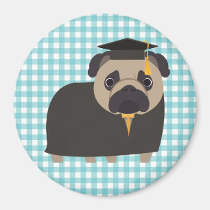 Imã Pug graduado no design azul e branco do guingão