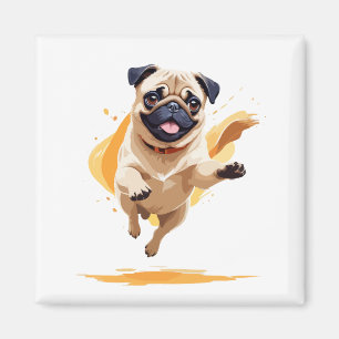Imã Pug Happy Playful Brincando No Ar