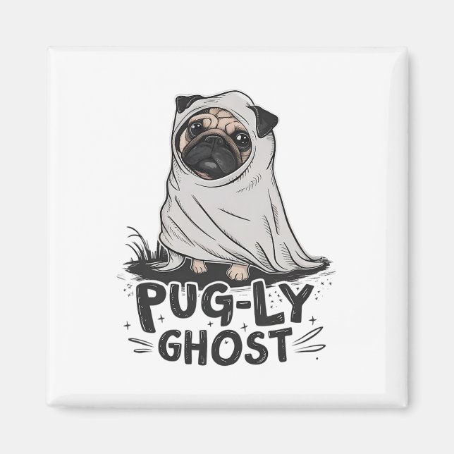 Imã Pug ly Ghost Funny Dog Puns Halloween Pug Owners S (Frente)