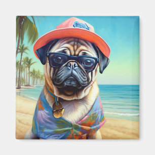Imã Pug na Praia, presente de verão para amante de cãe