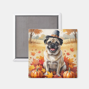 Imã Pug No Outono Deixa Arte De Ação De Graças