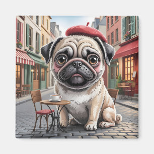 Imã Pug Parisiense em Café na Calçada