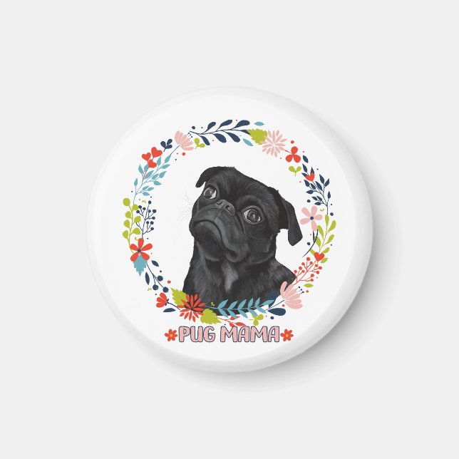 Imã Pug preto bonito - Pug Mama (Frente)