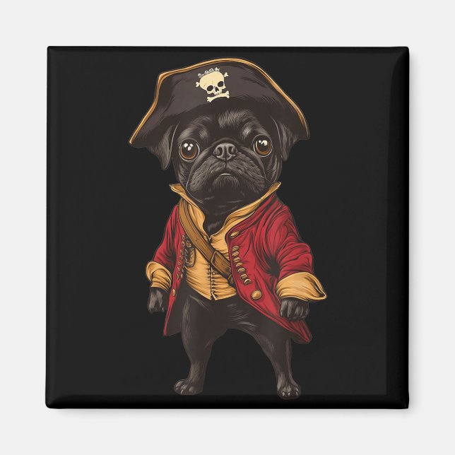 Imã Pug Preto Disfarçado de Pirata Cachorro Pug Engraç (Frente)